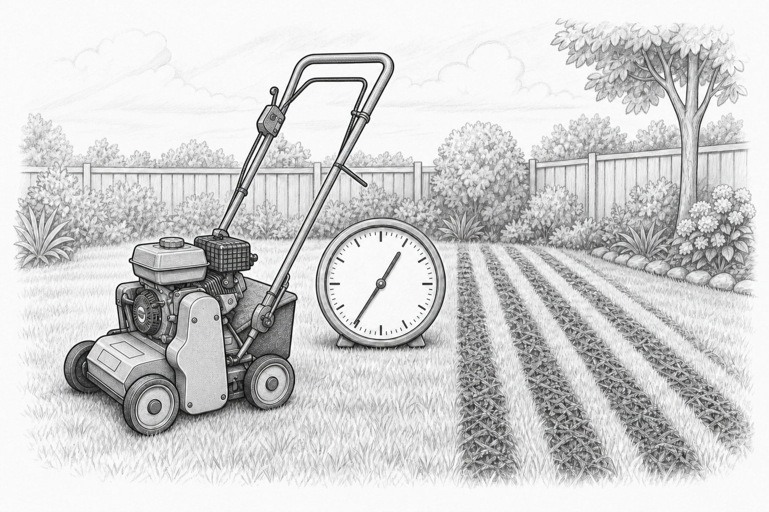 Kreskówkowa ilustracja czasu pracy z wertykulatorem